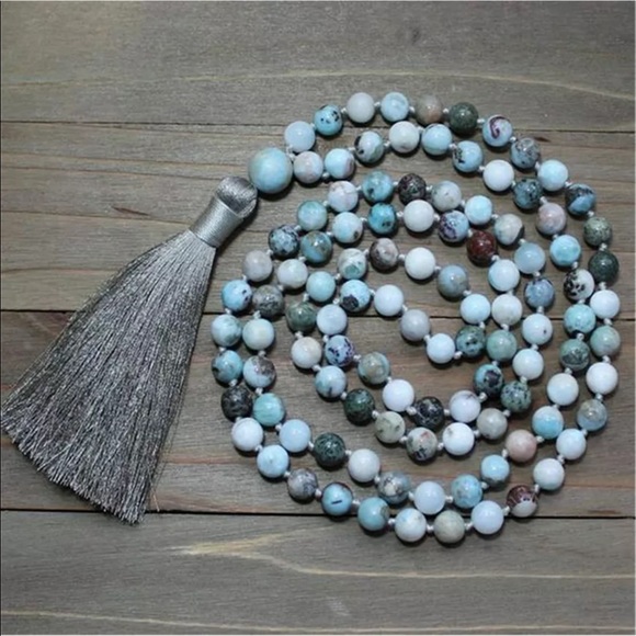 Genuine Larimar Gemstone meditation Mala Necklace - Picture 2 of 5